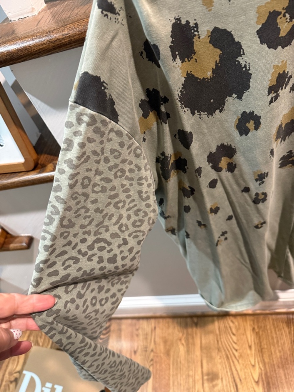 easel Olive & Black Leopard Print Long Sleeve Tee with Tan Accents - Picture 5 of 5